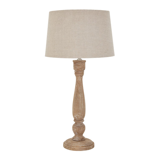 NATURAL WASH CANDLESTICK LAMP WITH LINEN SHADE